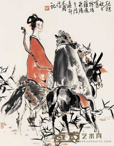 毛国伦 1989年作 钟馗狩猎 立轴 67×52cm